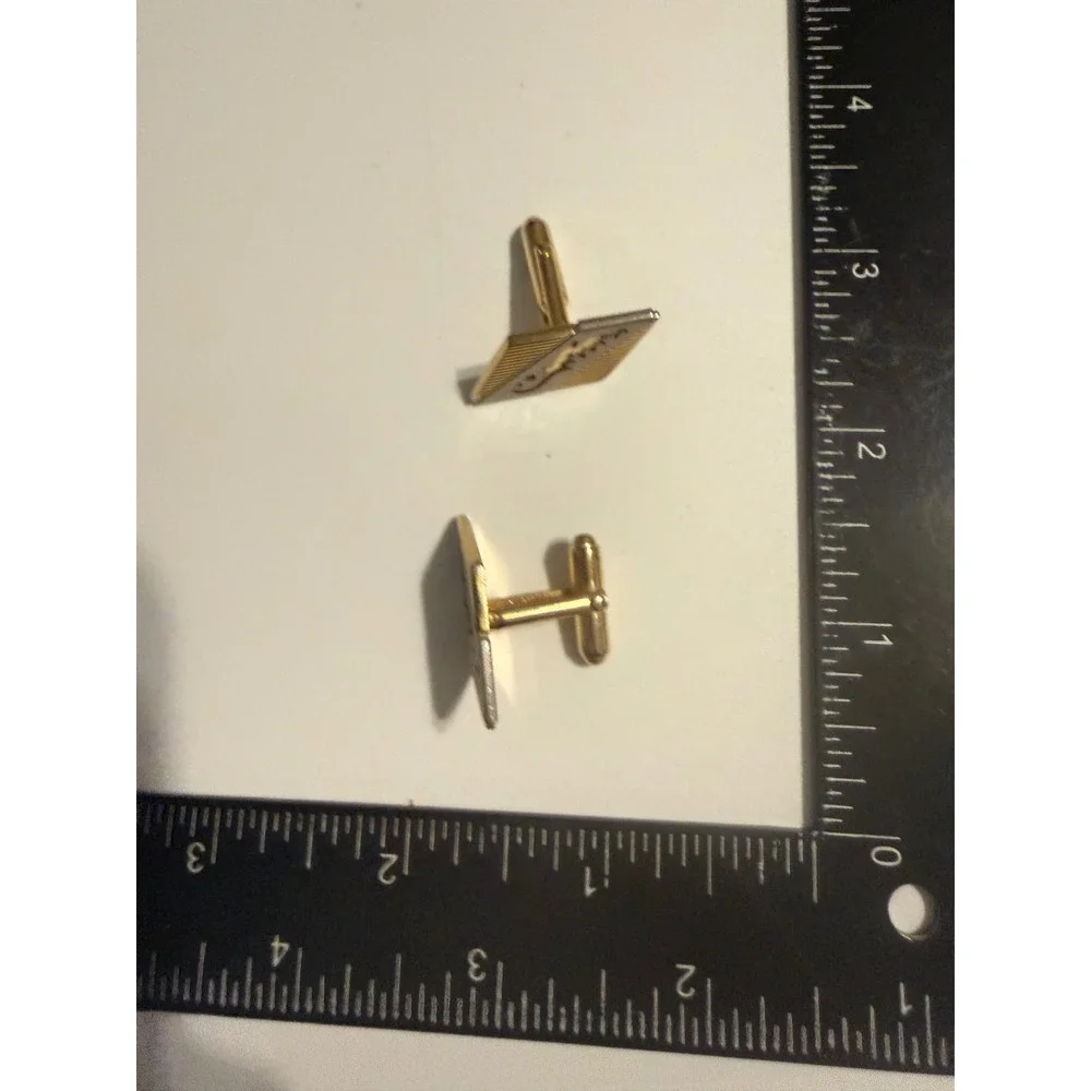 Vintage Mid Century Modern Two Tone Gold Silver Rhombus Geometric Cufflinks Mens